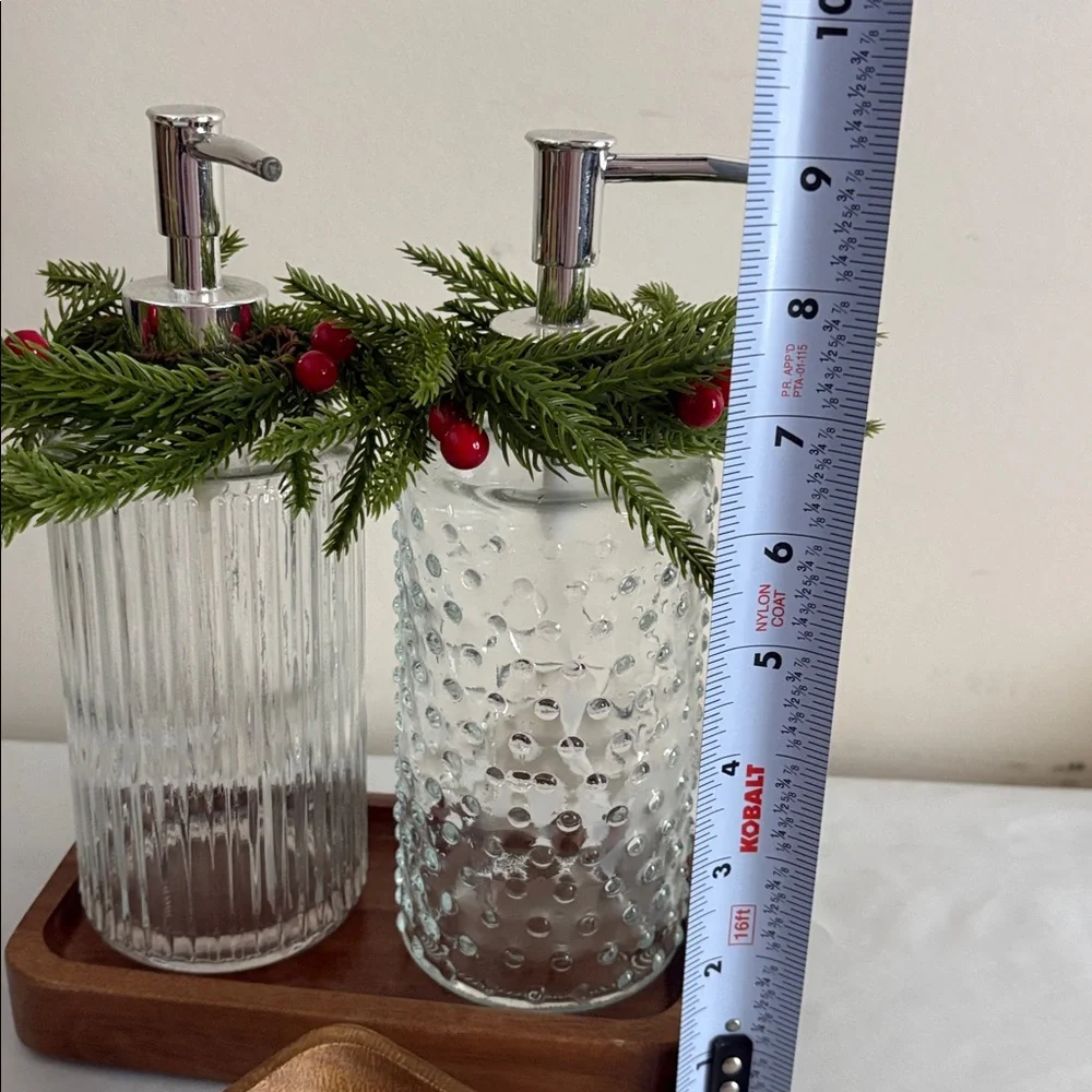 Threshold Glass Soap Dispenser Set acacia wood Tray trivet bowl Christmas